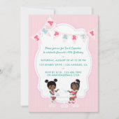 アフリカンアメリカンガール誕生日ティーパーティー招待状 招待状 (正面)