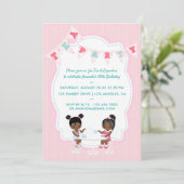 アフリカンアメリカンガール誕生日ティーパーティー招待状 招待状 (スタンド正面)