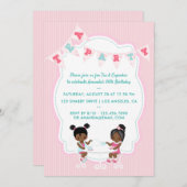 アフリカンアメリカンガール誕生日ティーパーティー招待状 招待状 (正面/裏面)