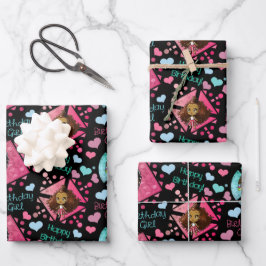 アフリカンアメリカンガール誕生日 ラッピングペーパーシート