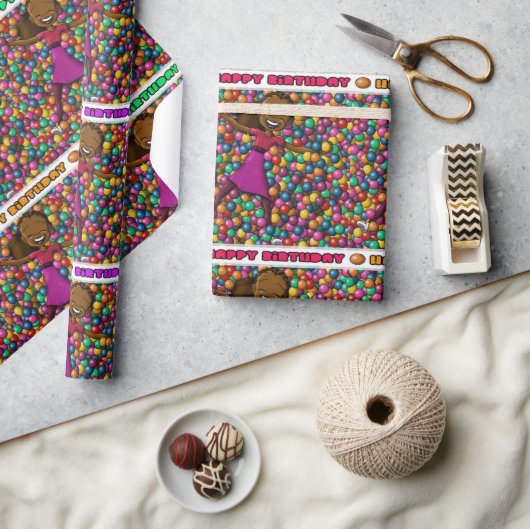 アフリカンアメリカンガール誕生日 ラッピングペーパー (クラフト)