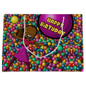 アフリカンアメリカンガール誕生日 ラージペーパーバッグ (正面)