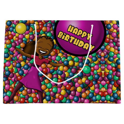 アフリカンアメリカンガール誕生日 ラージペーパーバッグ (正面)