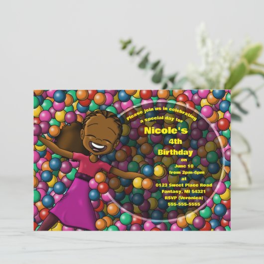 アフリカンアメリカンガール誕生日 招待状 (スタンド正面)