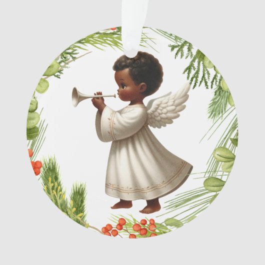 アフリカンアメリカンクリスマスエンジェルオーナメント オーナメント (正面)