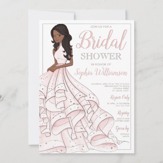 アフリカンアメリカングリッターグラムブライドブライダルシャワー 招待状 (正面)