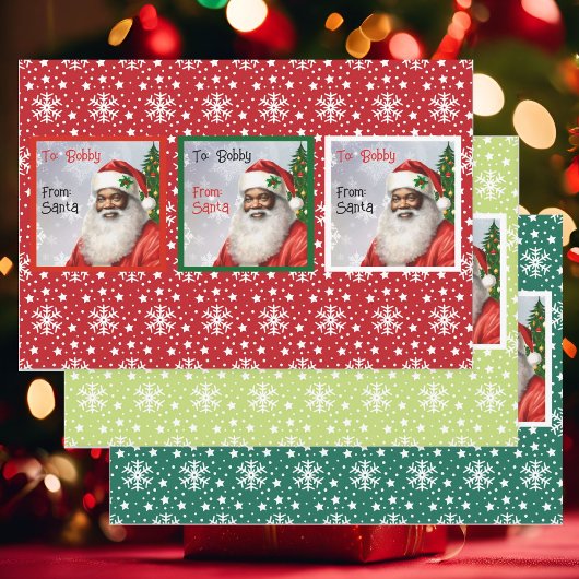 アフリカンアメリカンサンタアド子供カスタムクリスマス ラッピングペーパーシート