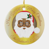 アフリカンアメリカンサンタクリスマスホリデー セラミックオーナメント (裏面)