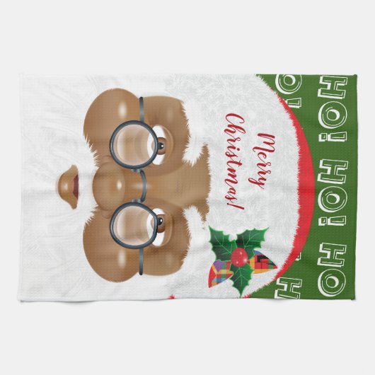 アフリカンアメリカンサンタクロースのクリスマスホリデー キッチンタオル (横)