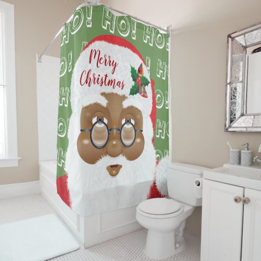 アフリカンアメリカンサンタクロースのクリスマスホリデー シャワーカーテン (インサイチュ)