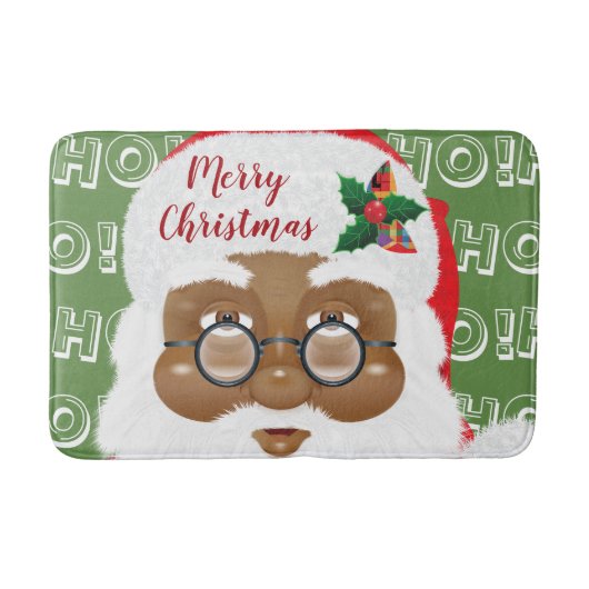 アフリカンアメリカンサンタクロースのクリスマスホリデー バスマット (正面)