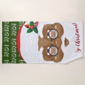 アフリカンアメリカンサンタクロースのクリスマスホリデー ビーチタオル (正面)
