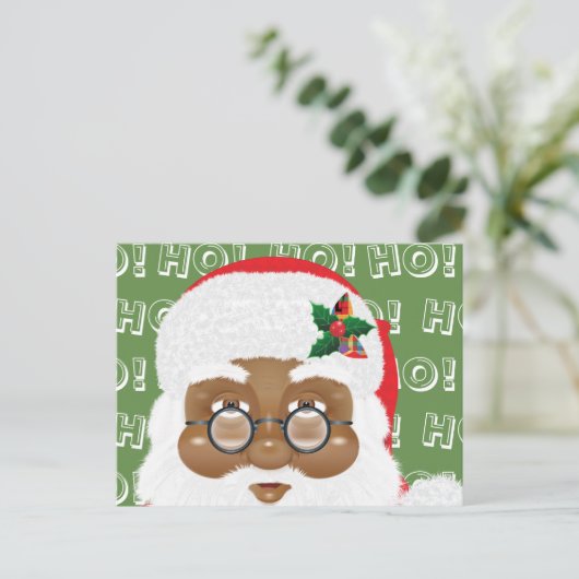 アフリカンアメリカンサンタクロースのクリスマスホリデー ポストカード (スタンド正面)