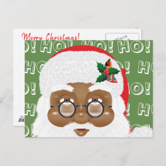 アフリカンアメリカンサンタクロースのクリスマスホリデー ポストカード (正面/裏面)