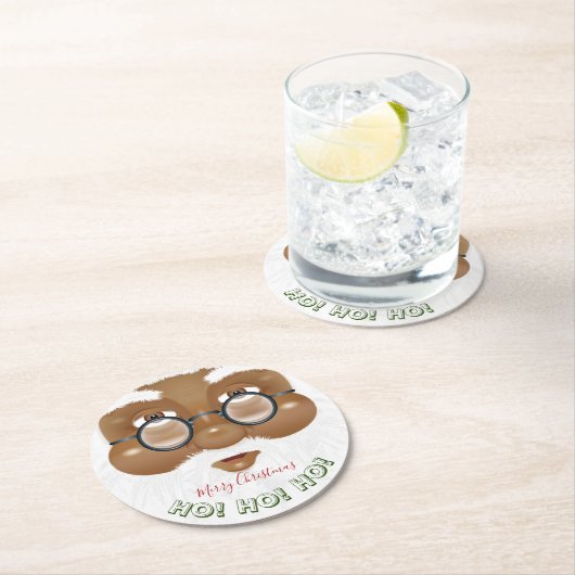 アフリカンアメリカンサンタクロースのクリスマスホリデー ラウンドペーパーコースター (インサイチュ)