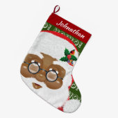 アフリカンアメリカンサンタクロースのクリスマスホリデー ラージクリスマスストッキング (正面 (吊り時))