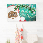 アフリカンアメリカンサンタクロースのクリスマスホリデー 横断幕 (インサイチュ)