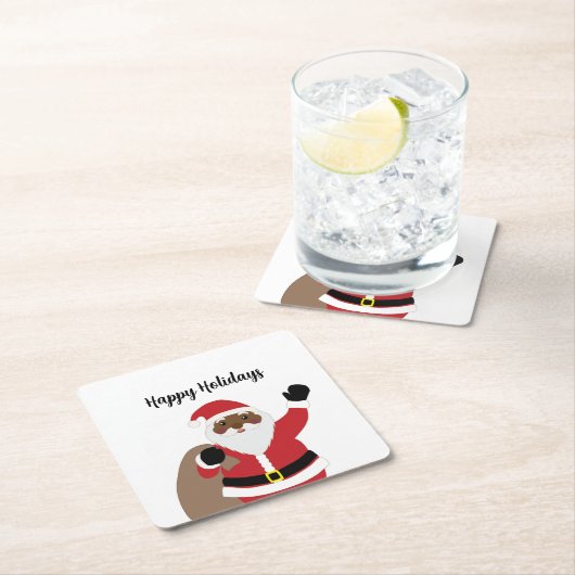 アフリカンアメリカンサンタクロースクエア紙コースター スクエアペーパーコースター (インサイチュ)