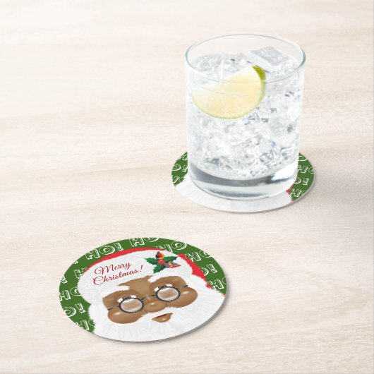 アフリカンアメリカンサンタクロースクリスマスホリデーロウ ラウンドペーパーコースター (インサイチュ)