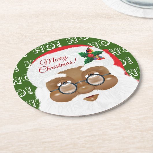 アフリカンアメリカンサンタクロースクリスマスホリデーロウ ラウンドペーパーコースター (アングル)