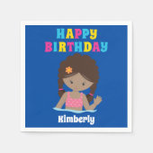 アフリカンアメリカンスイミングガールプールパーティー誕生日 スタンダードカクテルナプキン (正面)