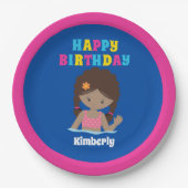 アフリカンアメリカンスイミングガールプールパーティー誕生日 ペーパープレート (正面)