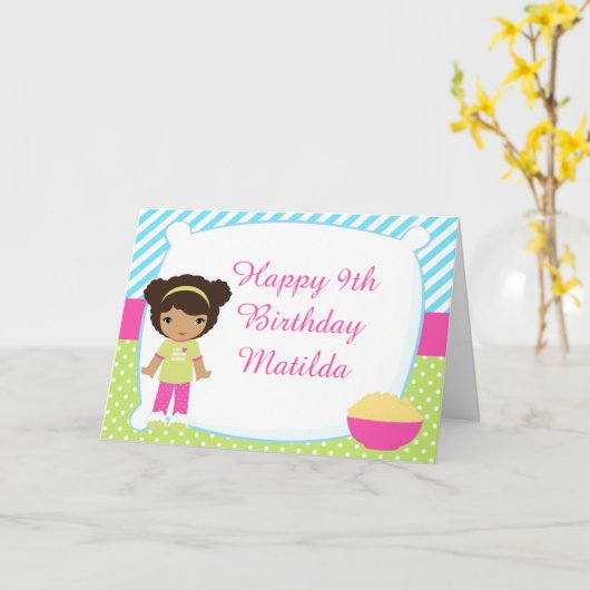 アフリカンアメリカンスリープバースランバーパーティー誕生日 カード (黄色い花)