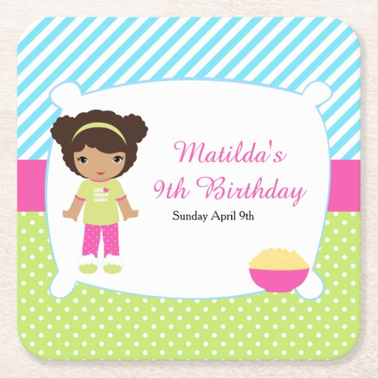 アフリカンアメリカンスリープバースランバーパーティー誕生日 スクエアペーパーコースター (正面)