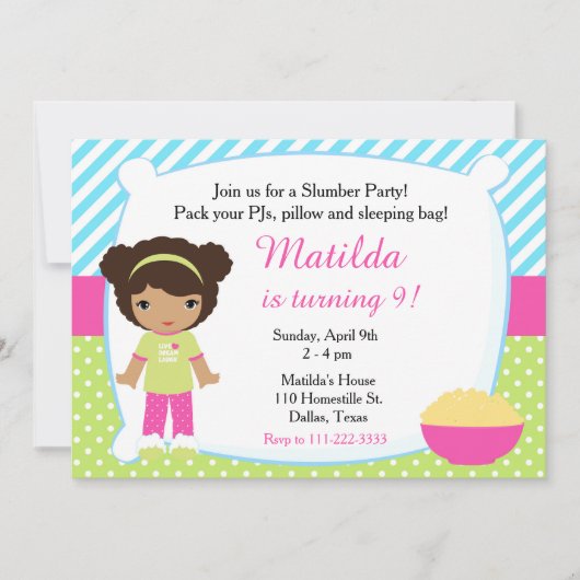 アフリカンアメリカンスリープバースランバーパーティー誕生日 招待状 (正面)