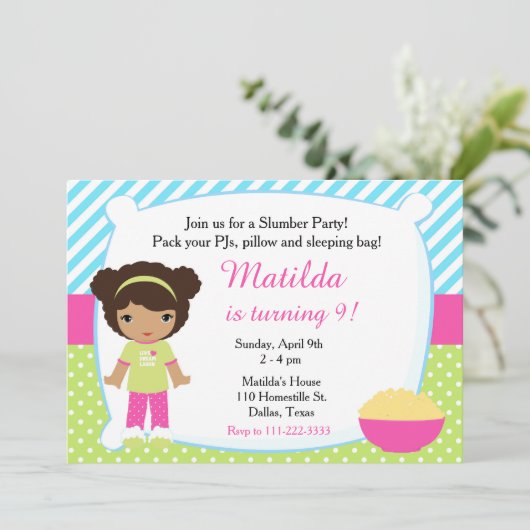 アフリカンアメリカンスリープバースランバーパーティー誕生日 招待状 (スタンド正面)