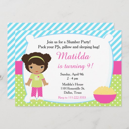 アフリカンアメリカンスリープバースランバーパーティー誕生日 招待状 (正面/裏面)