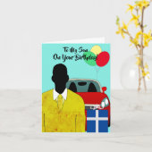 アフリカンアメリカンソンハッピーバースデーカード カード (黄色い花)