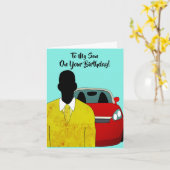 アフリカンアメリカンソンハッピーバースデー カード (黄色い花)