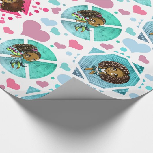アフリカンアメリカンチビ(小さくかわいく書いた感じ)ガールズラッピング紙 ラッピングペーパー (角)