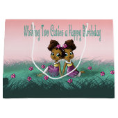 アフリカンアメリカンツインガールズ誕生日 ラージペーパーバッグ (正面)