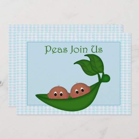 アフリカンアメリカンツインボーイズ赤ちゃんシャワー招待状 招待状 (正面/裏面)