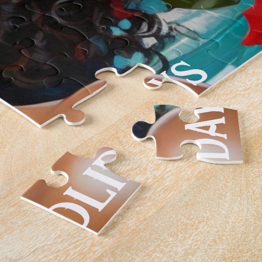 アフリカンアメリカンディーバクリスマスホリーイラストレーション ジグソーパズル (側面)