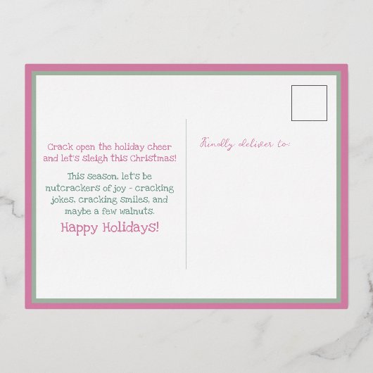 アフリカンアメリカンナツクラッカーピンクパステルリース 箔シーズンポストカード (裏面)