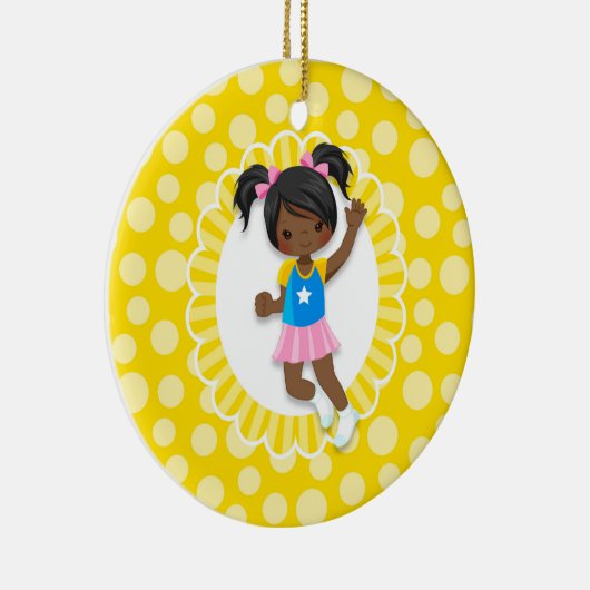 アフリカンアメリカンバウンスハウスジャンピングガール セラミックオーナメント (右)