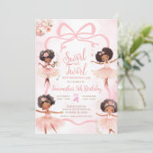 アフリカンアメリカンバレリナツチュピンクボウ誕生日 招待状 (スタンド正面)