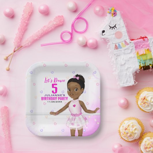 アフリカンアメリカンバレリーナ誕生日 ペーパープレート (パーティー)
