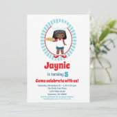 アフリカンアメリカンピザパーティーガール – ピザ誕生日 招待状 (スタンド正面)