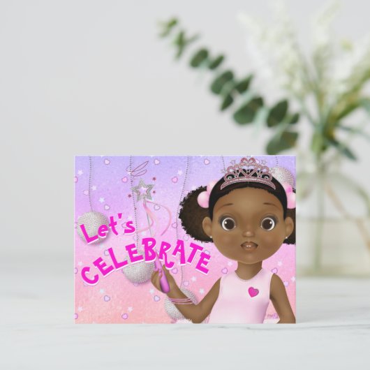 アフリカンアメリカンフェアリープリンセスバレリーナ誕生日 ポストカード (スタンド正面)