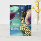 アフリカンアメリカンフェアリー誕生日 カード (黄色い花)