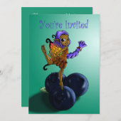 アフリカンアメリカンフェアリー&ブルーベリー誕生日 招待状 (正面/裏面)