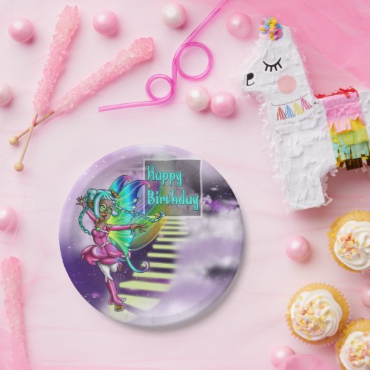 アフリカンアメリカンフェアリー&レインボー誕生日 ペーパープレート (パーティー)
