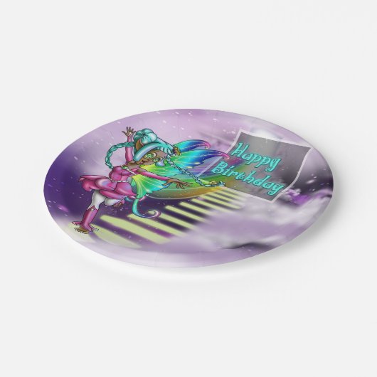 アフリカンアメリカンフェアリー&レインボー誕生日 ペーパープレート (アングル)