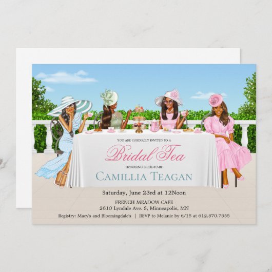 アフリカンアメリカンブライダルティーパーティの招待状 招待状 (正面/裏面)