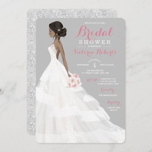 アフリカンアメリカンブライドレースガウンブライダルシャワー 招待状 (正面/裏面)