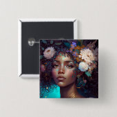 アフリカンアメリカンブラック女神クイーンファンタジーアートB 缶バッジ (正面&裏面)